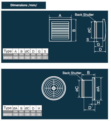 Вытяжной вентилятор JSC MM 100 (сверхтонкий, квадрат)